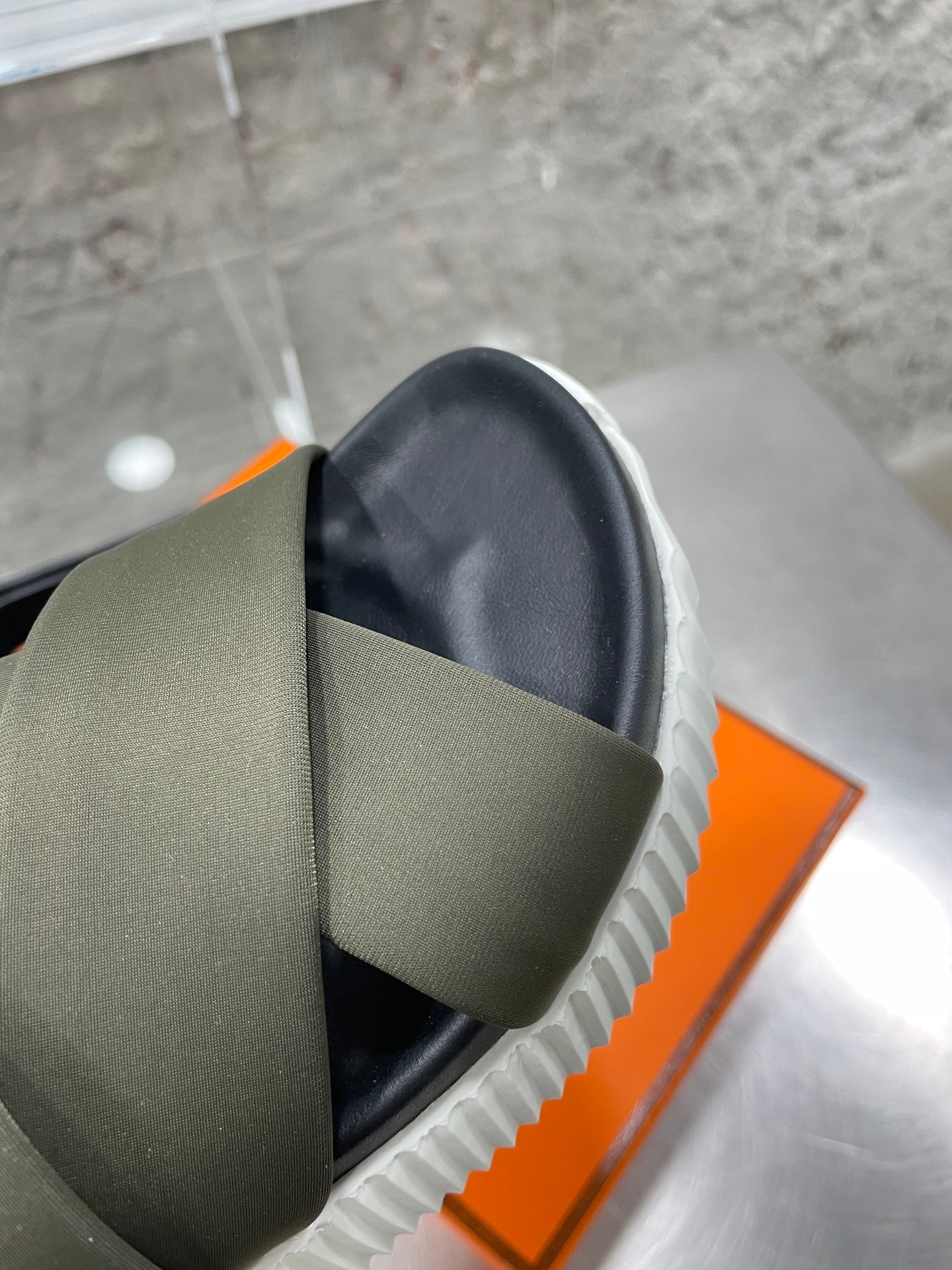 HERMES ELECTRIC SANDAL BLACK MIX DARK ARMY CALFSKIN