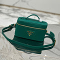 PRADA VANITY CASE 18 IN EMERALD GREEN GRAINED CALFSKIN GOLD HARDWARE