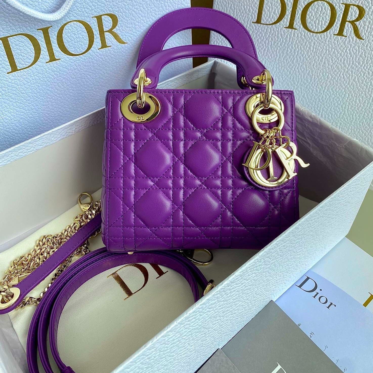 DIOR LADY 17 IN VIOLET PURPLE LAMBSKIN WITH CANNAGE PATTERN