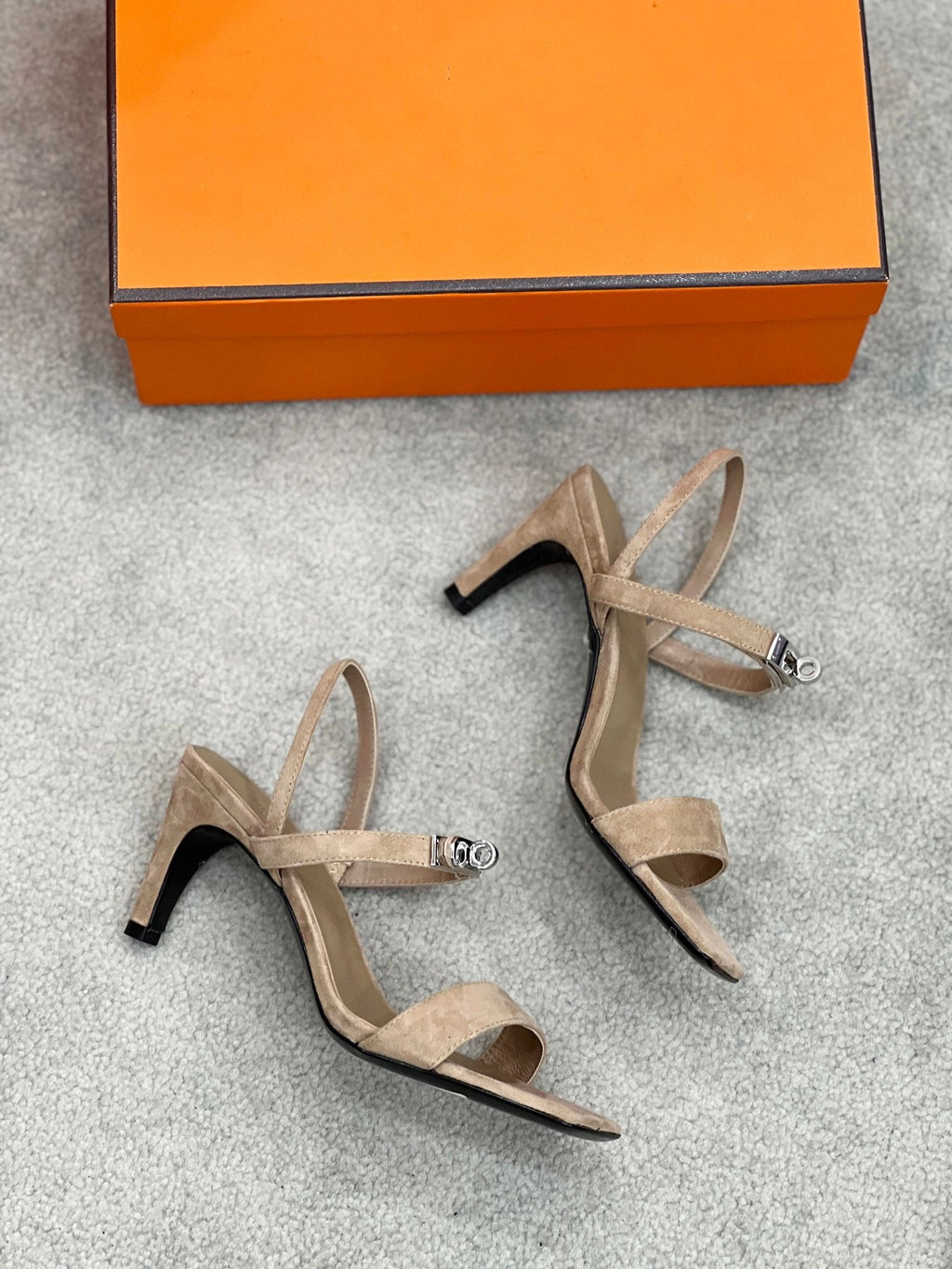 HERMES Glamour 75 Sandal Light Brown Suede