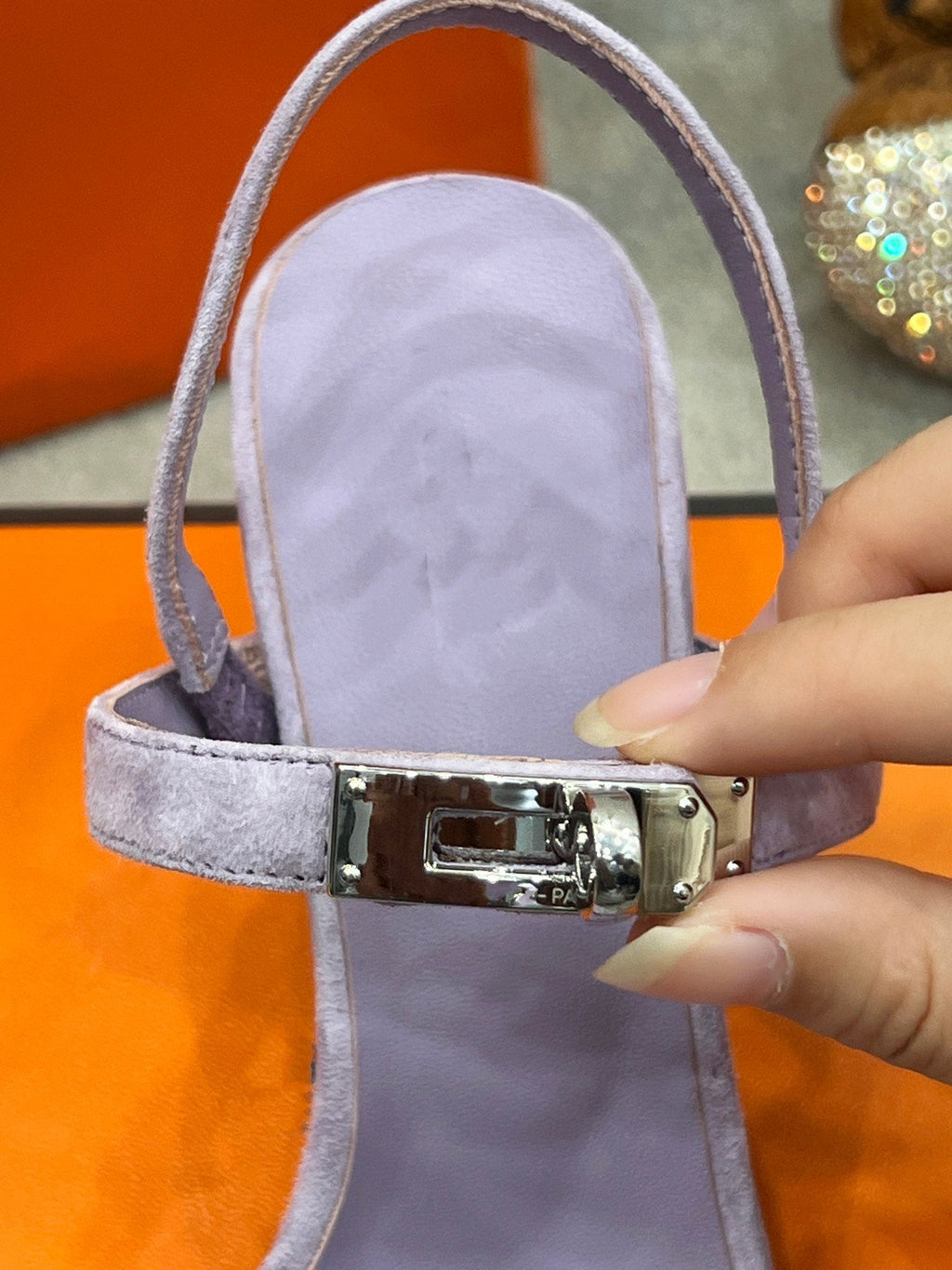 HERMES Glamour 75 Sandal Purple Suede