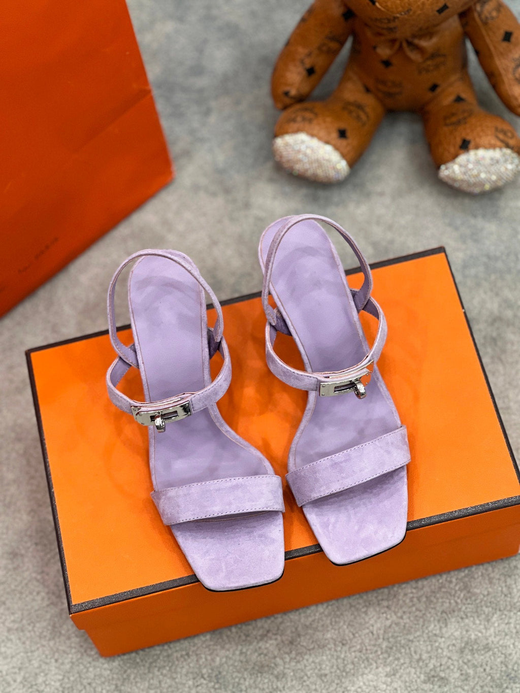 HERMES Glamour 75 Sandal Purple Suede