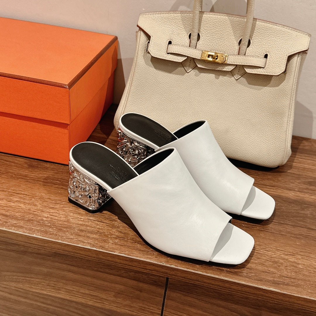 HERMES GLAM MULE 60 WHITE LAMBSKIN