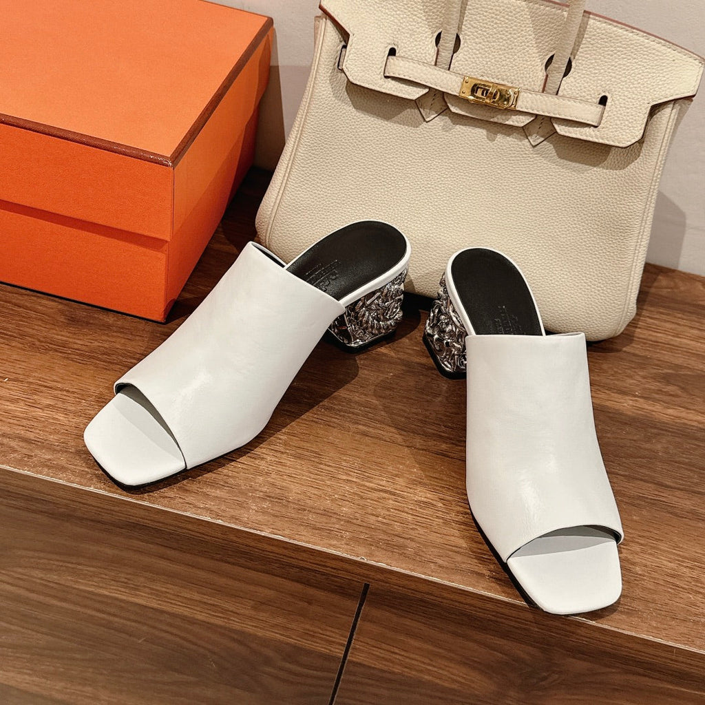 HERMES GLAM MULE 60 WHITE LAMBSKIN