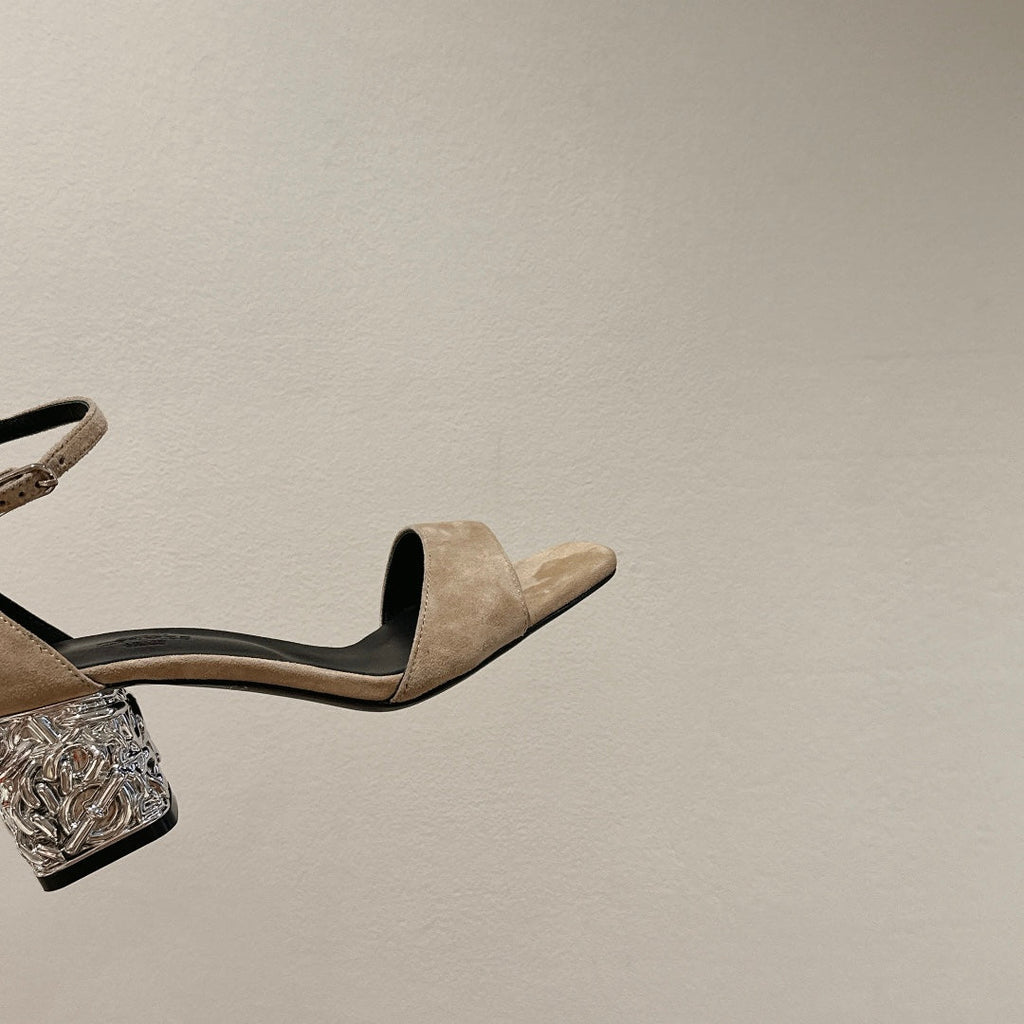 HERMES GLAM SANDAL 60 LIGHT BROWN SUEDE