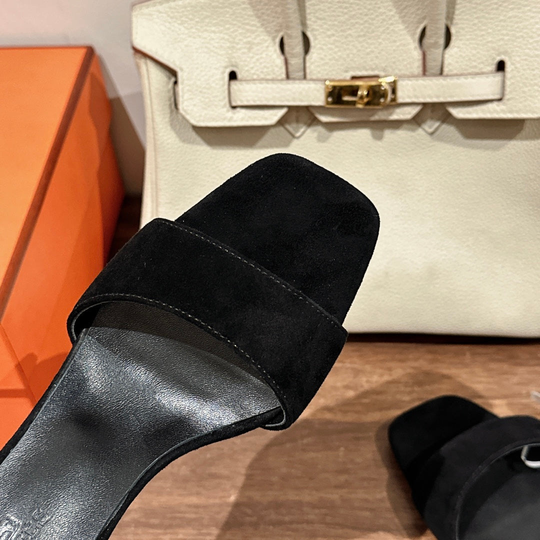 HERMES GLAM SANDAL 60 BLACK SUEDE