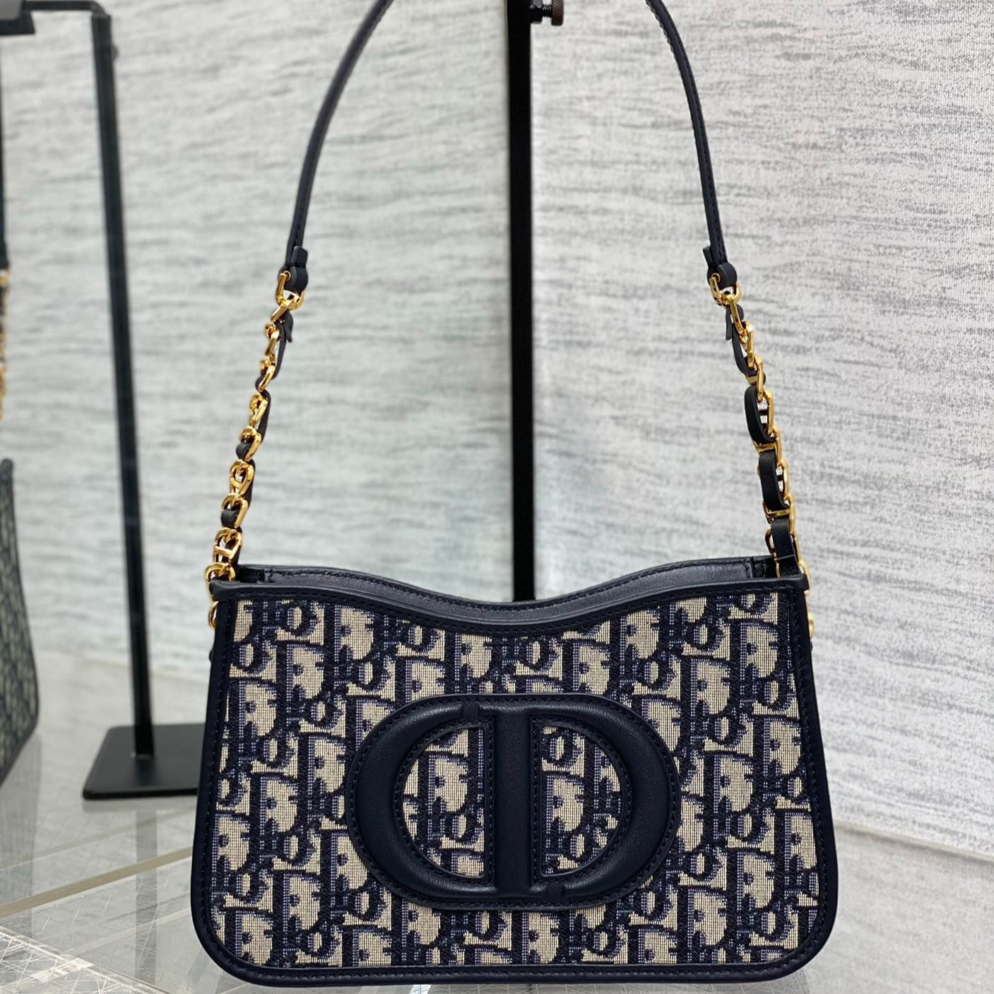 DIOR HOBO SIGNATURE 23  BAG IN BLACK BEIGE PATTERN LAMBSKIN