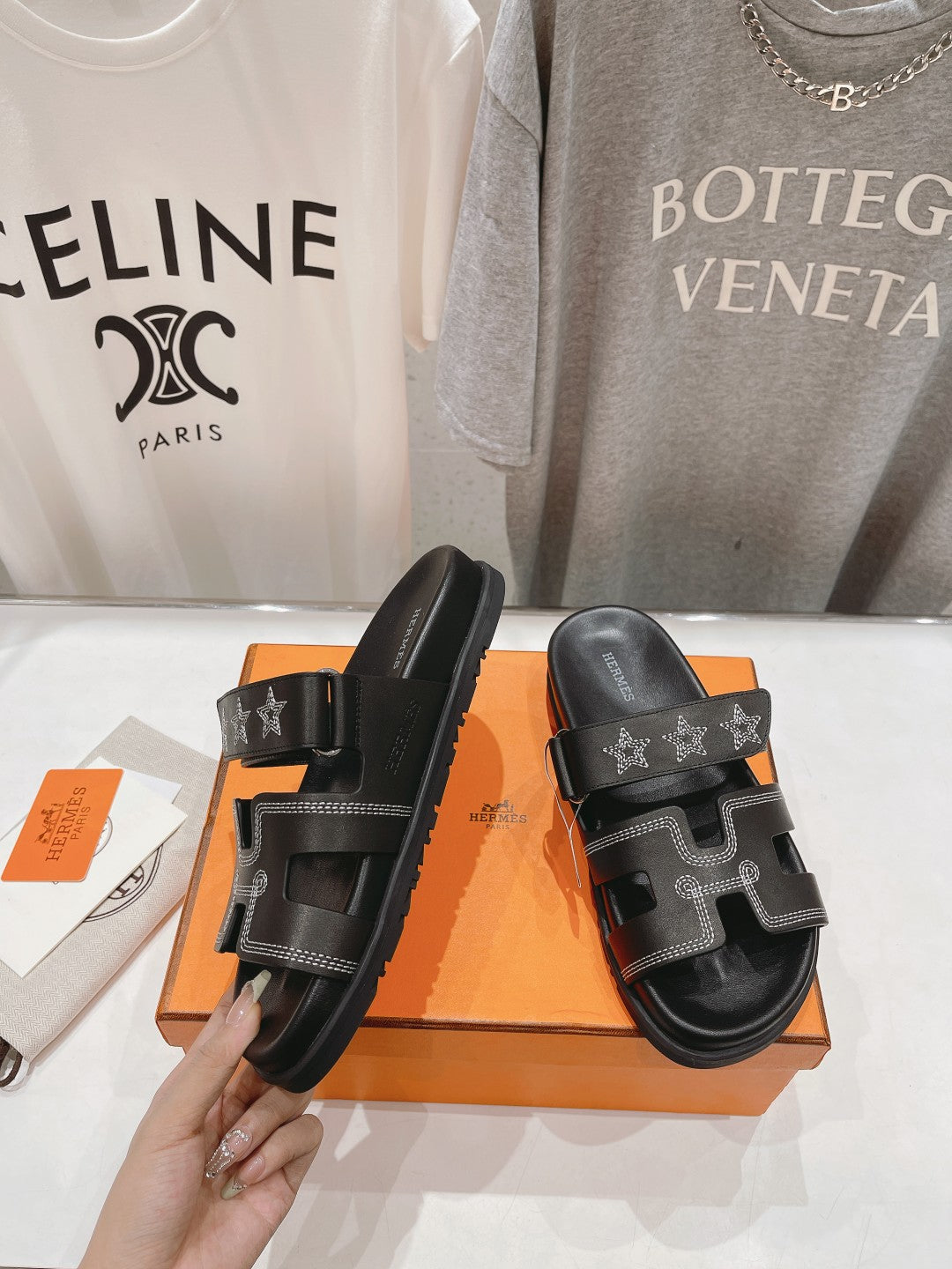 HERMES STAR-PATTERNED SANDAL BLACK  CALFSKIN