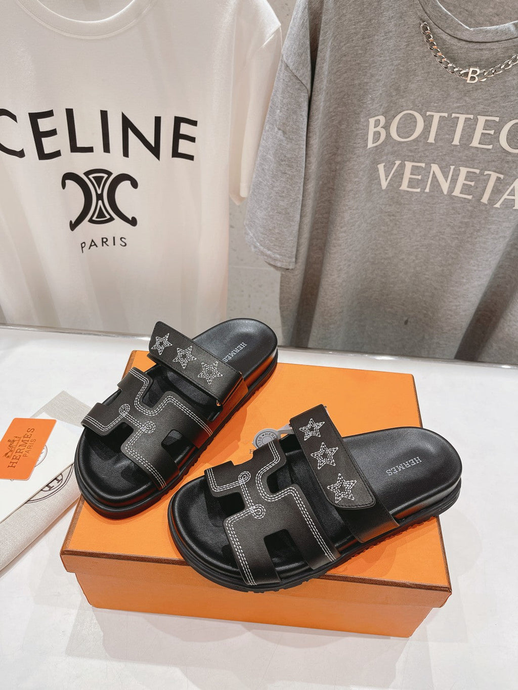 HERMES STAR-PATTERNED SANDAL BLACK  CALFSKIN