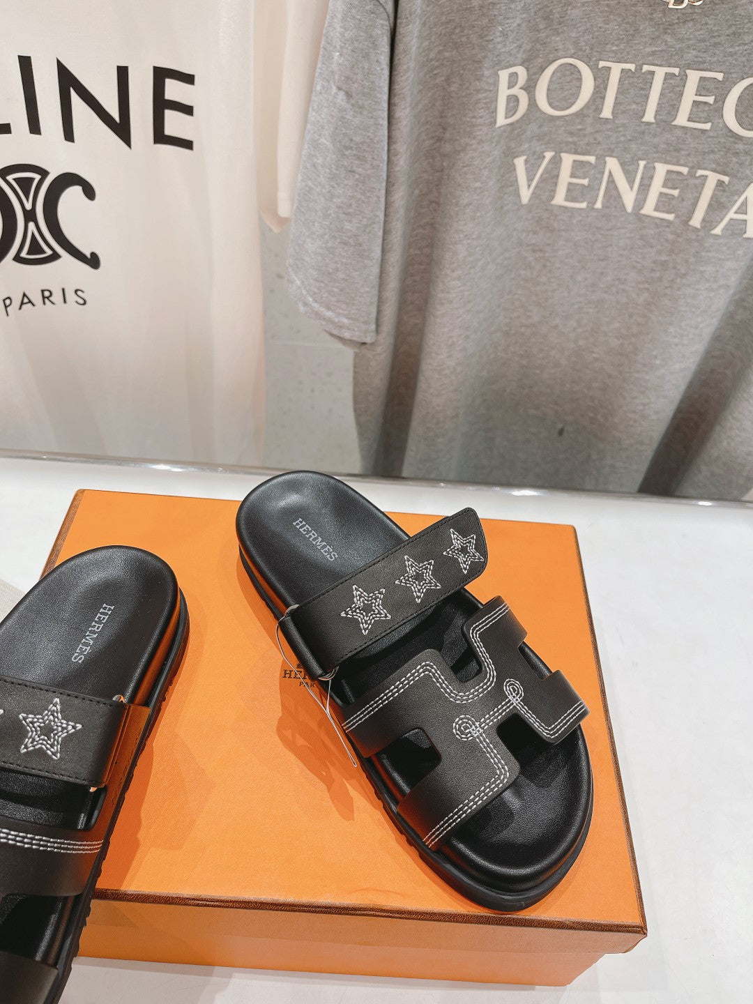 HERMES STAR-PATTERNED SANDAL BLACK  CALFSKIN