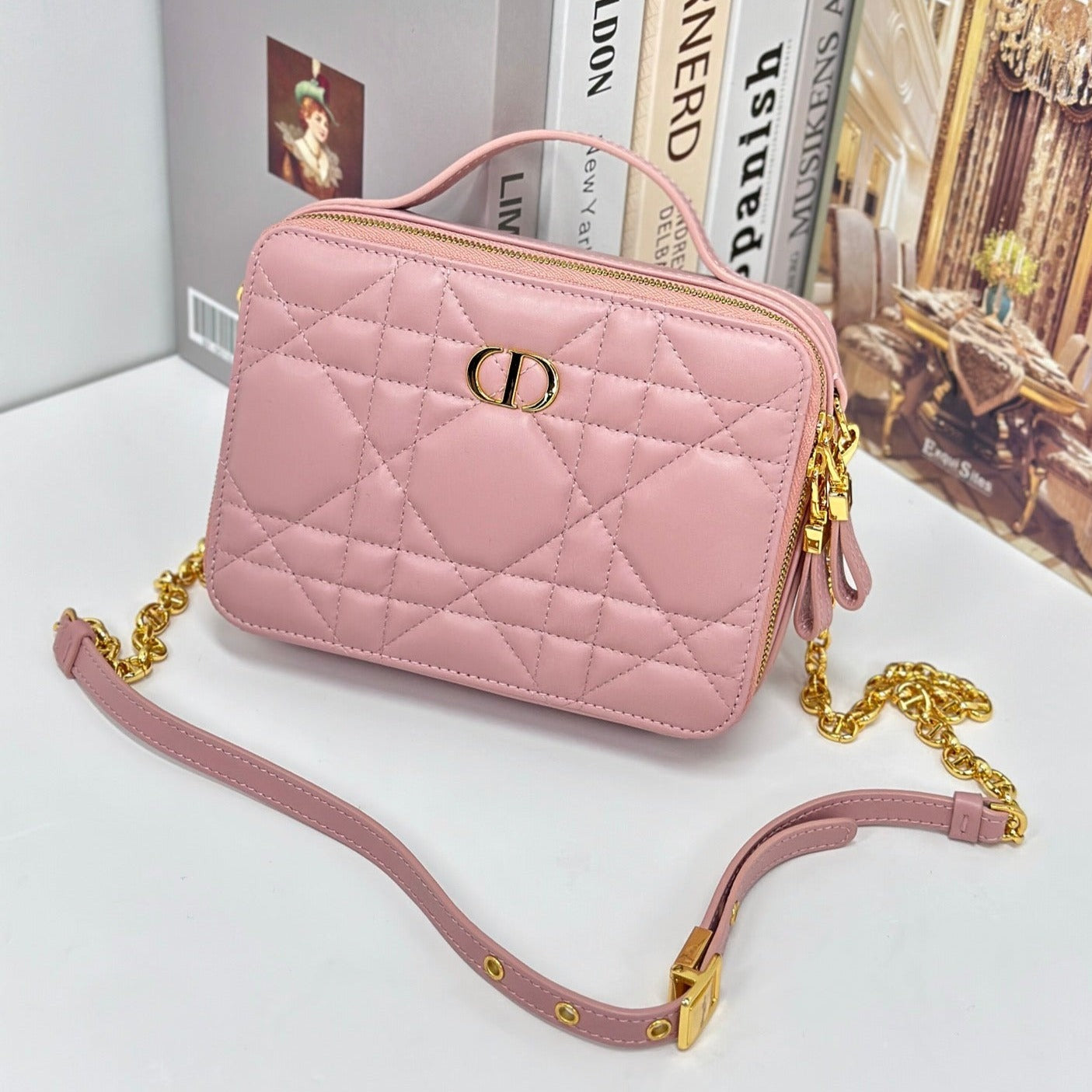 DIOR CARO BOX 19 IN LIGHT PINK CALFSKIN