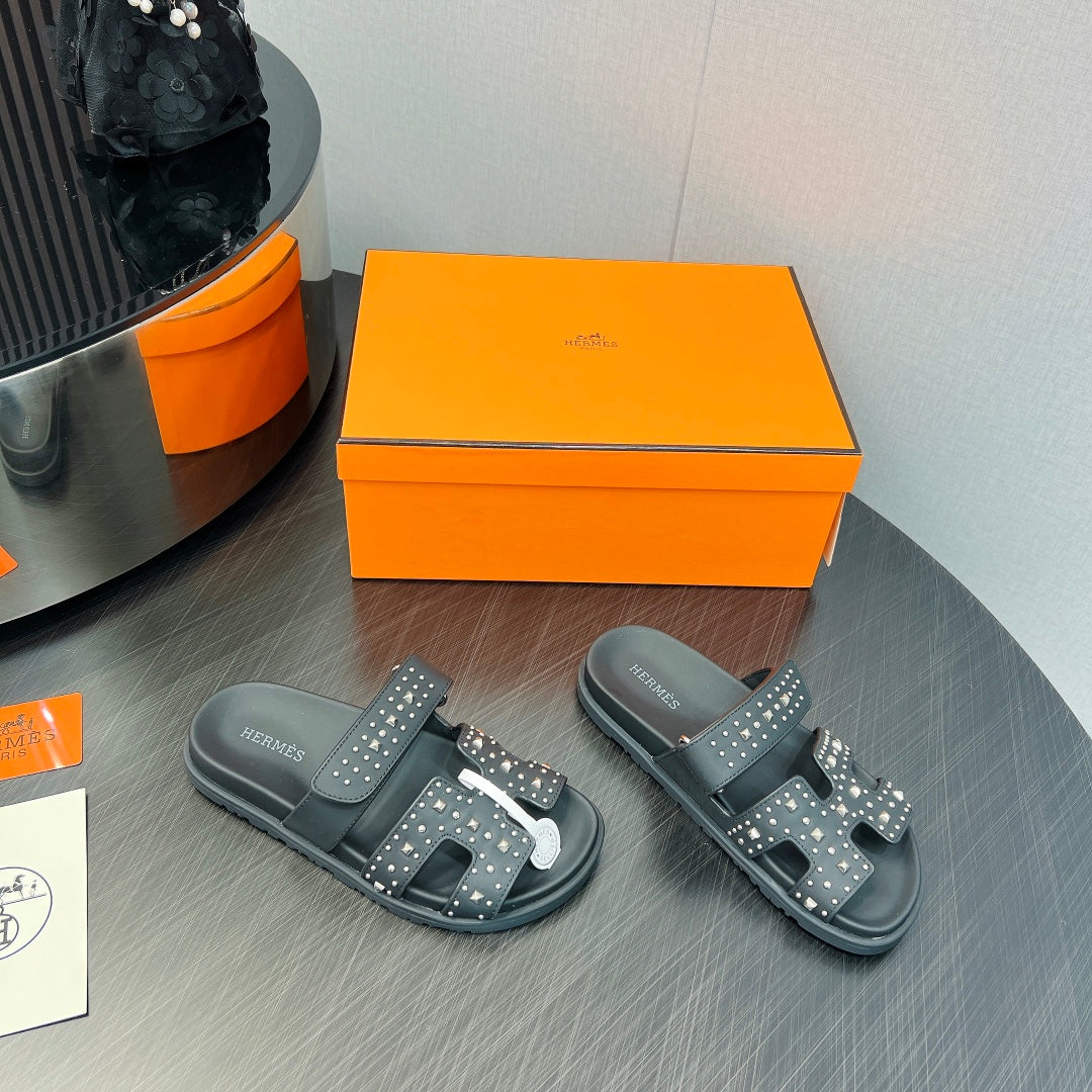 HERMES CHYPRE SANDAL BLACK CALFSKIN SPECIAL