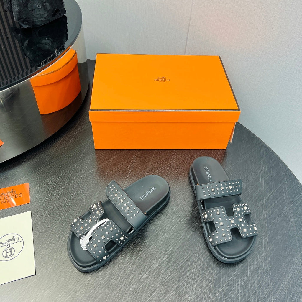 HERMES CHYPRE SANDAL BLACK CALFSKIN SPECIAL