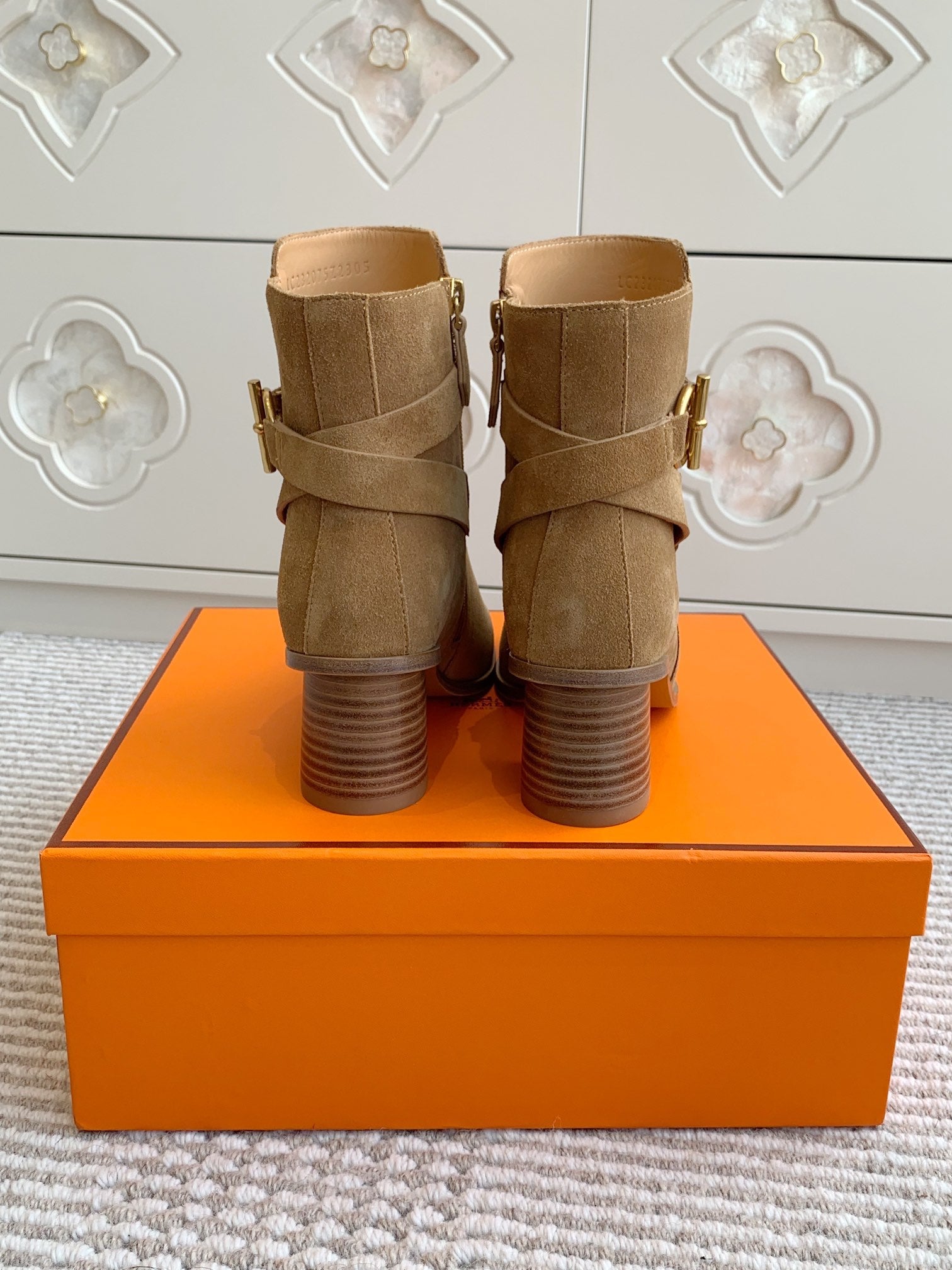 HERMES 25S ANKLE BOOTS 50 MM IN BROWN SUEDE WITH GOLD HARDWARE