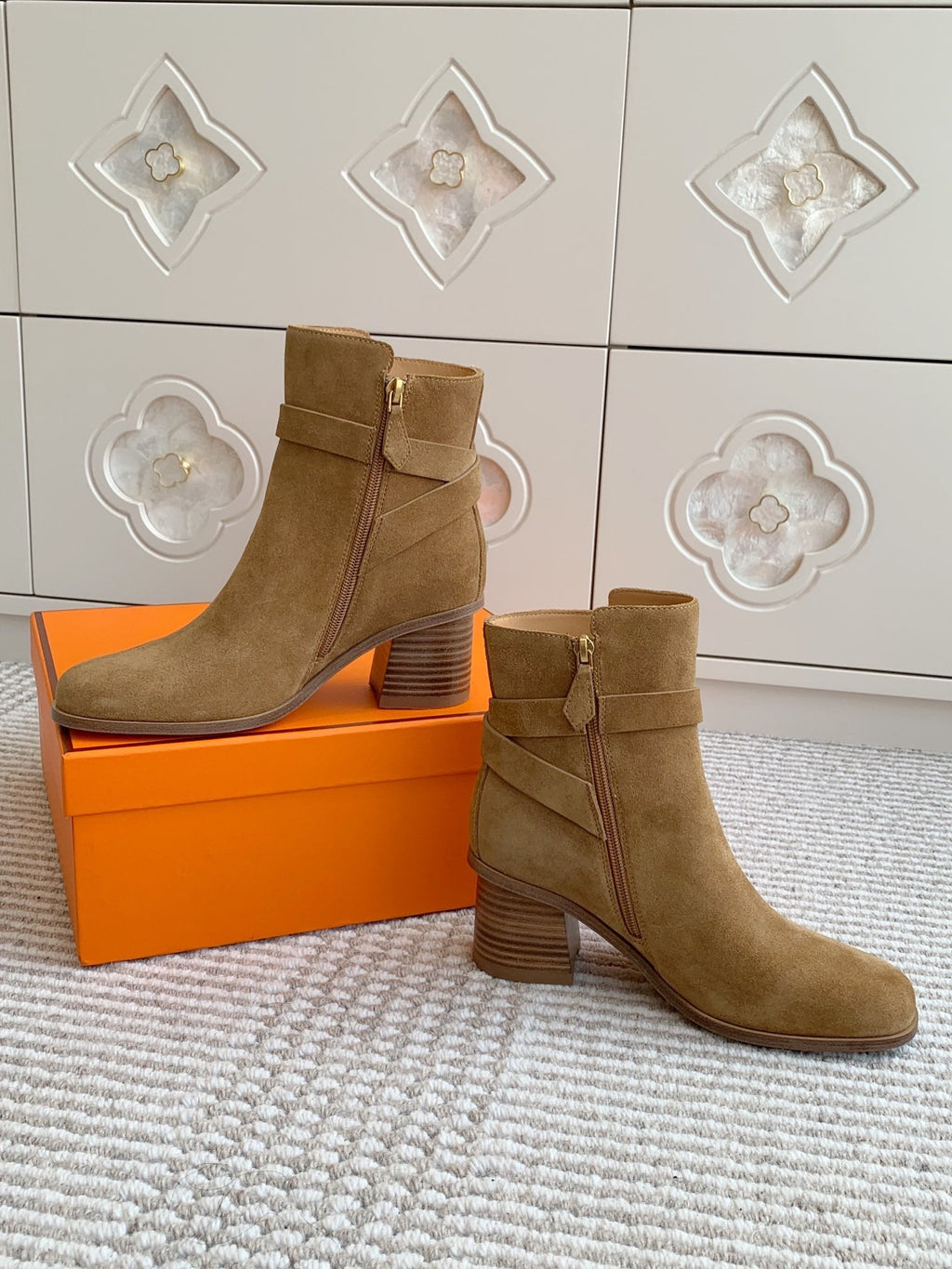 HERMES 25S ANKLE BOOTS 50 MM IN BROWN SUEDE WITH GOLD HARDWARE