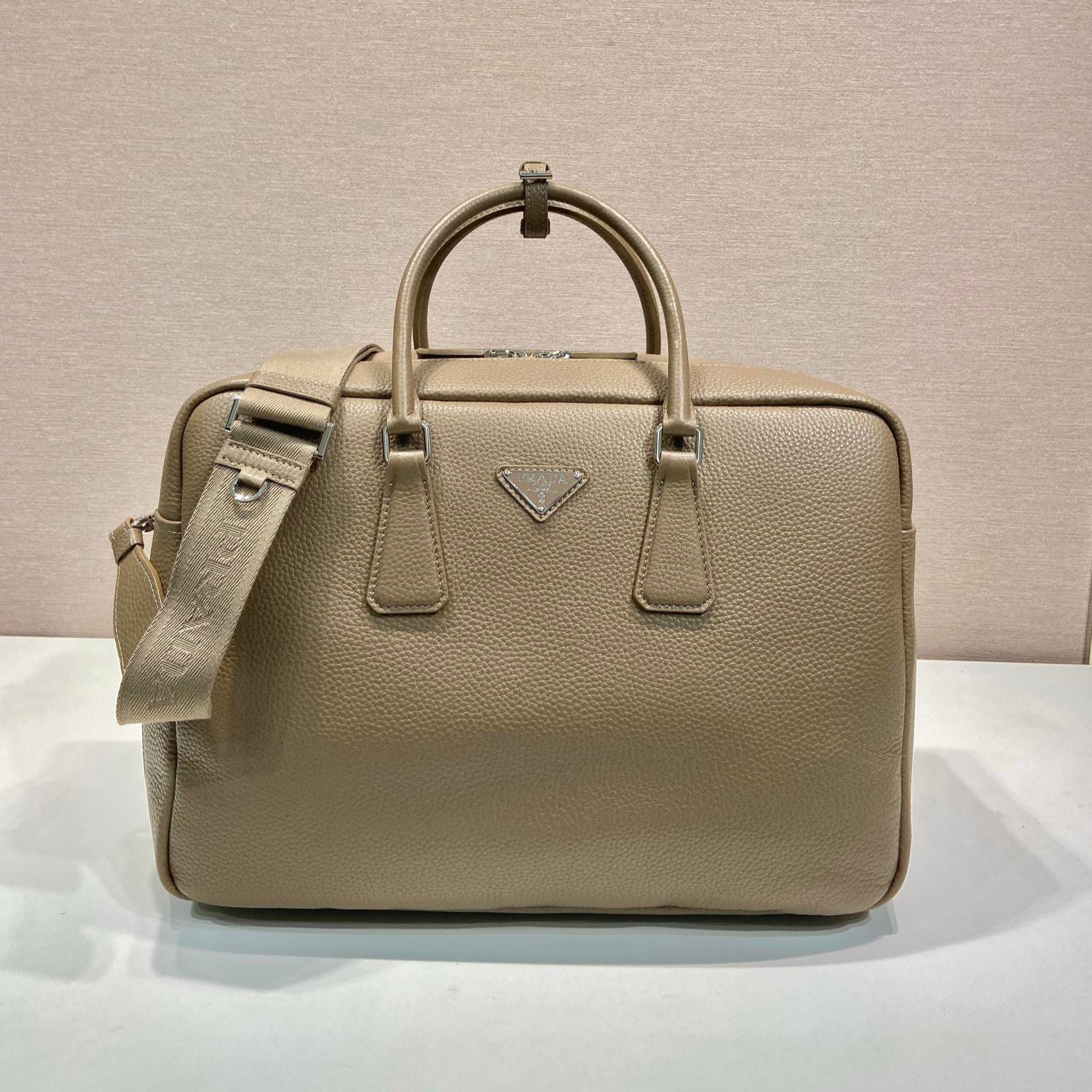 PRADA BRIEFCASE 40 IN DRIED MOSS GRAINED CALFSKIN