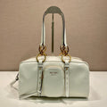 PRADA LARGE RECTANGULAR BAG 30 IN WHITE OIL WAX LAMBSKIN GOLD HARDWARE