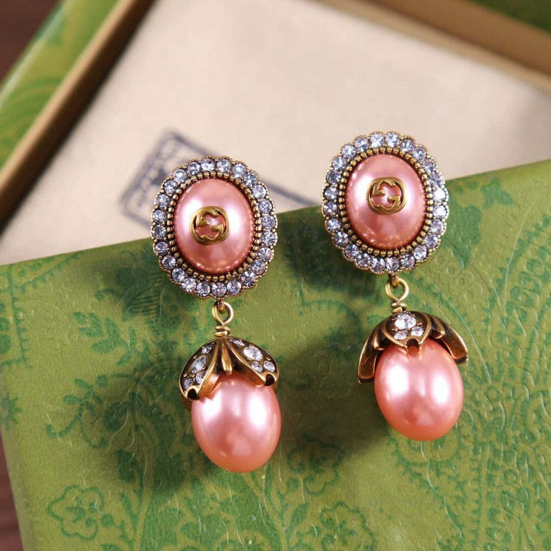 18K Double Gucci Flower Pearl Earrings