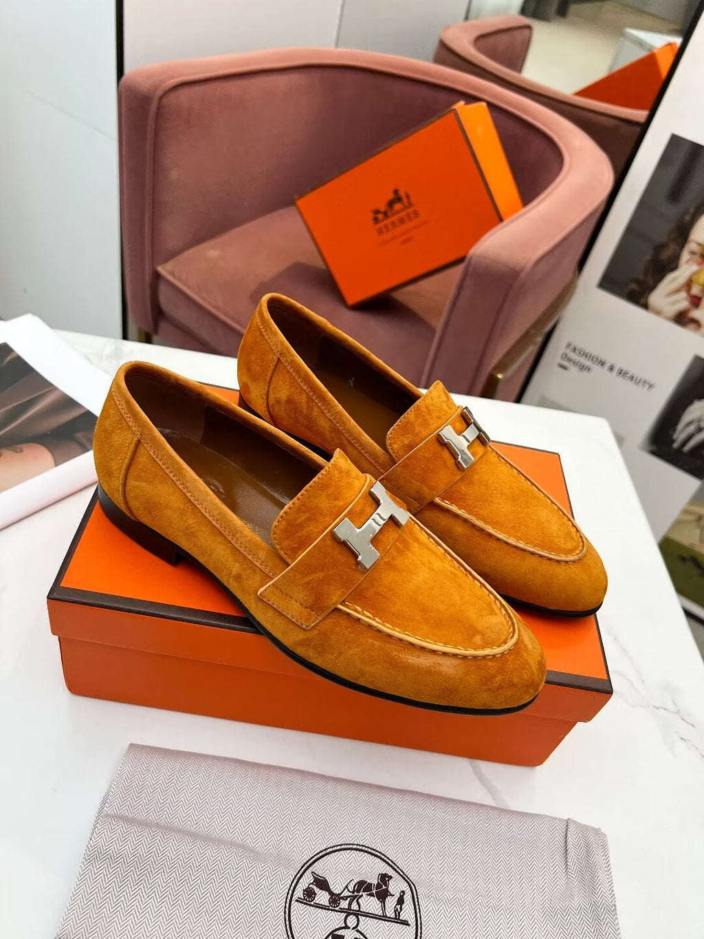 HERMES PARIS LOAFER AMBER SUEDE