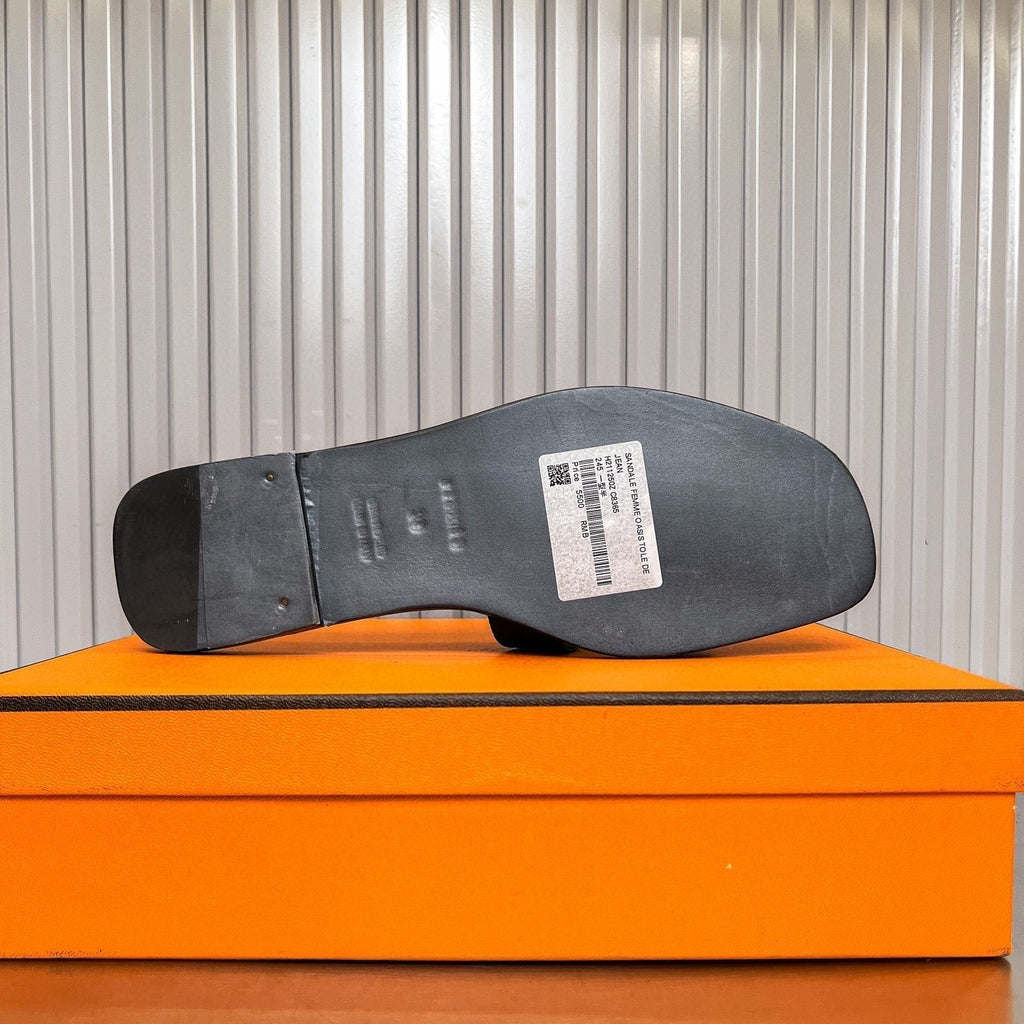 HERMES 0RAN SANDAL IN DARK BLUE CALFSKIN