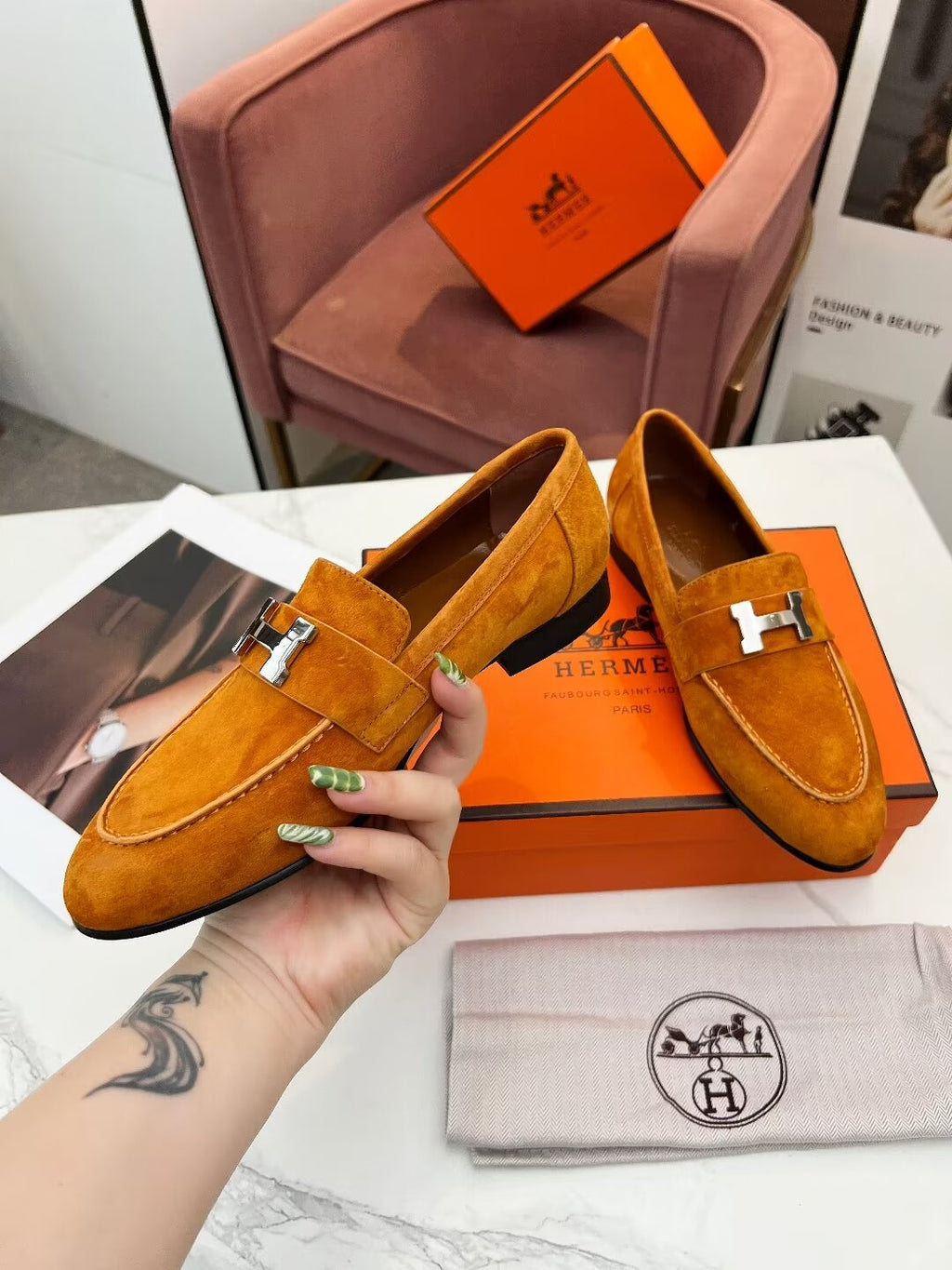 HERMES PARIS LOAFER AMBER SUEDE