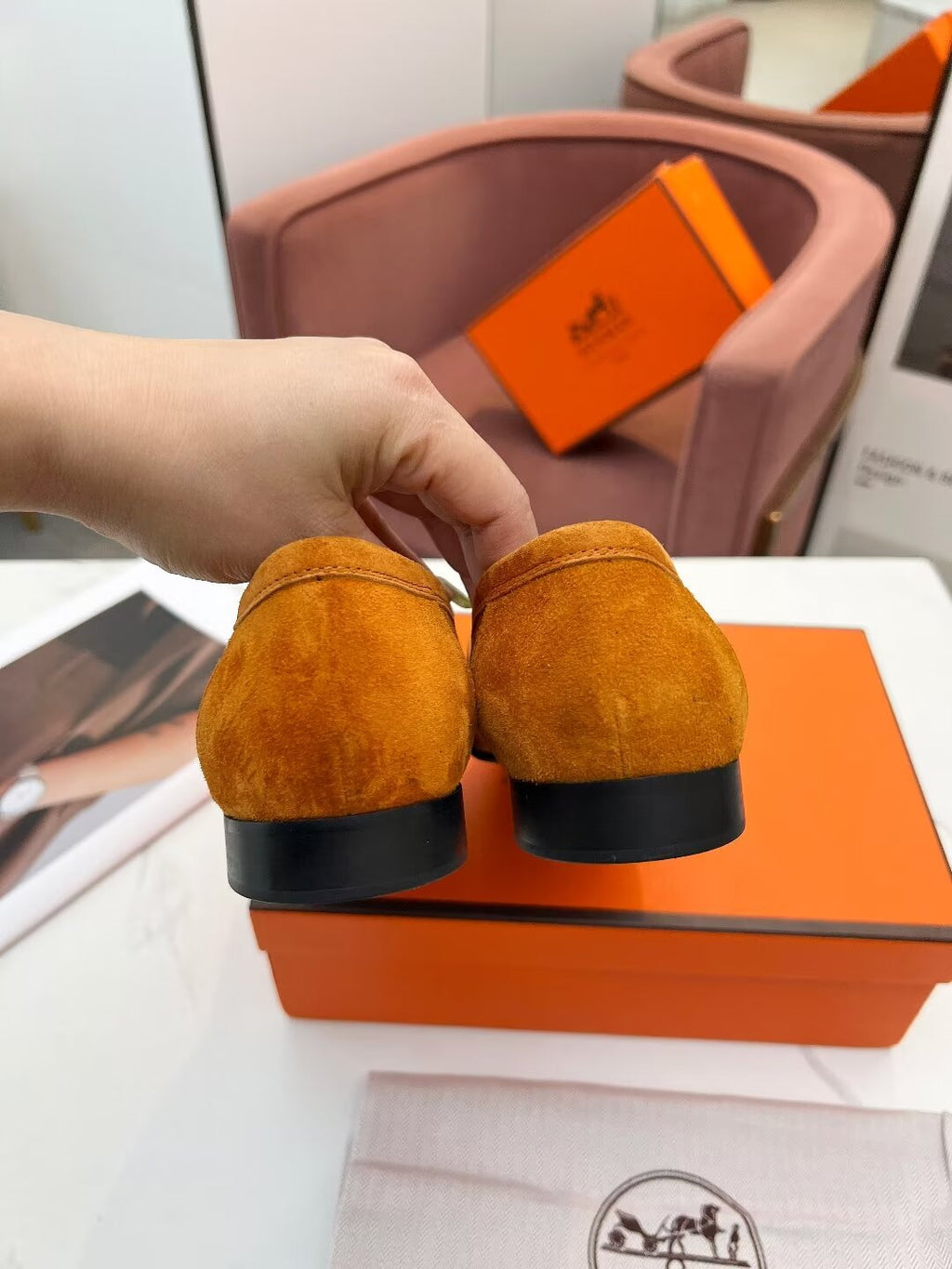 HERMES PARIS LOAFER AMBER SUEDE