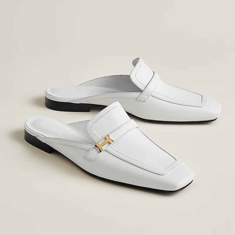 HERMES Groupie Mule Blanc