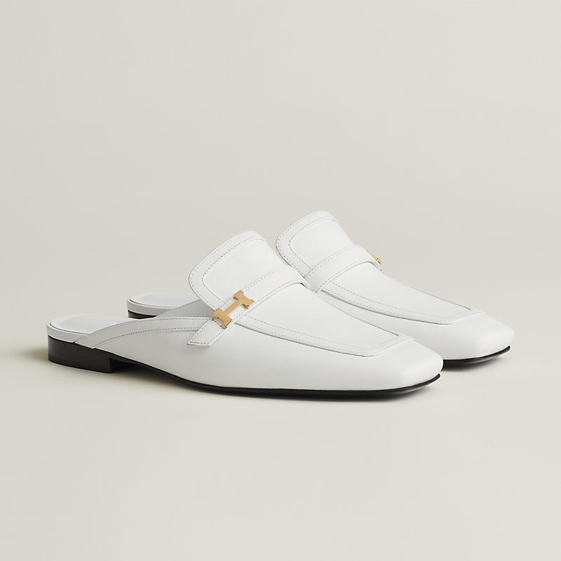 HERMES Groupie Mule Blanc