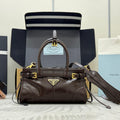 PRADA 25S BONNIE MINI HANDBAG 23 IN RK BROWN CALFSKIN GOLD HARDWARE