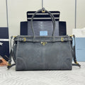 PRADA 25S BONNIE LARGE HANDBAG 38 IN RK GRAY SUEDE GOLD HARDWRE