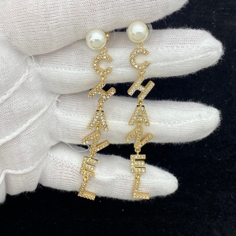 18K  Chanel Script Long Tassel Earrings
