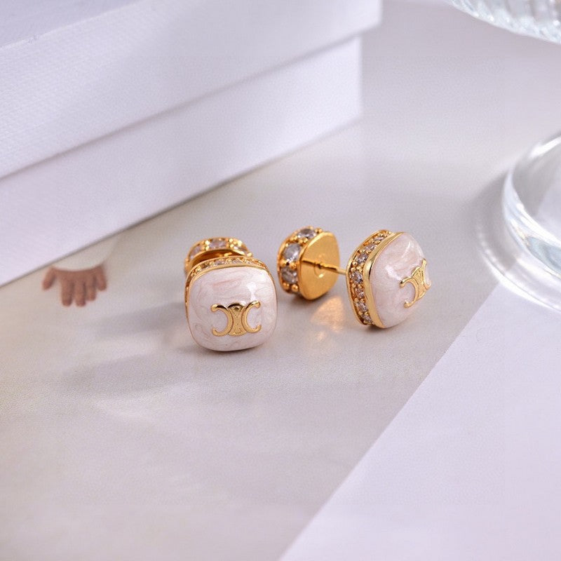 18K Celine Color Square Earrings