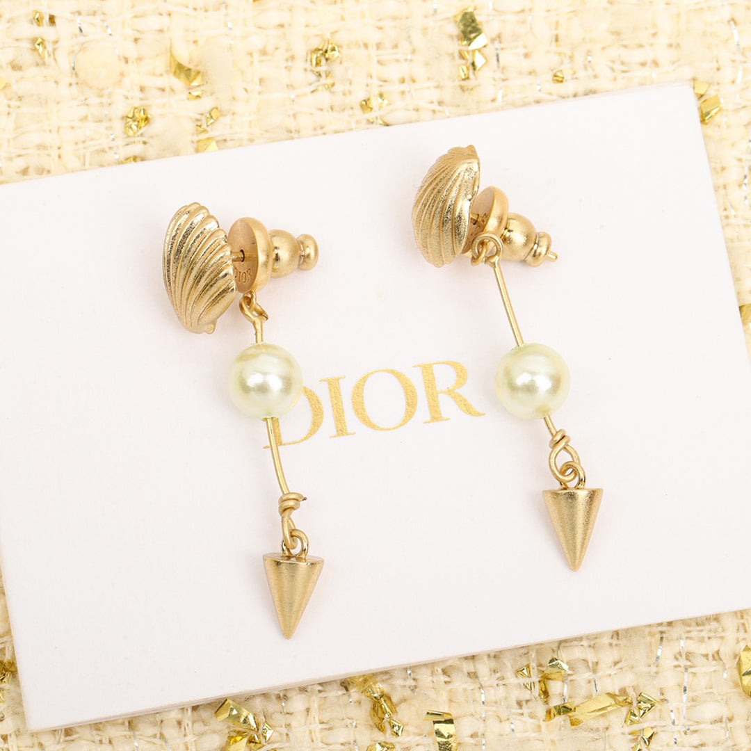 18K Dior Pearl Pendant Earrings