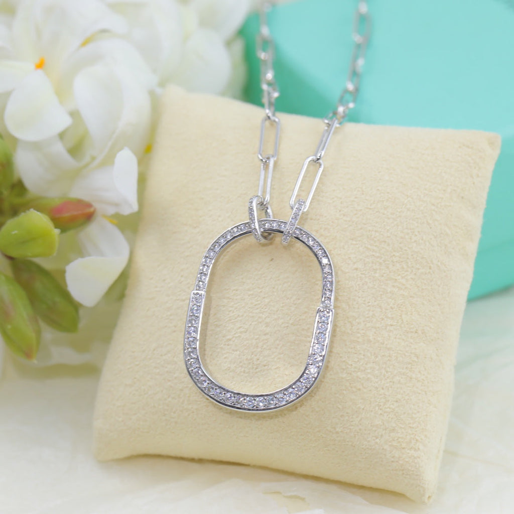 18K Tiffany Lock Pendant Pave Diamonds Necklace