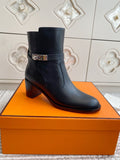HERMES 25S FRENCHIE 50 ANKLE BOOT 50 MM IN BLACK LAMBSKIN WITH SILVER HARDWARE