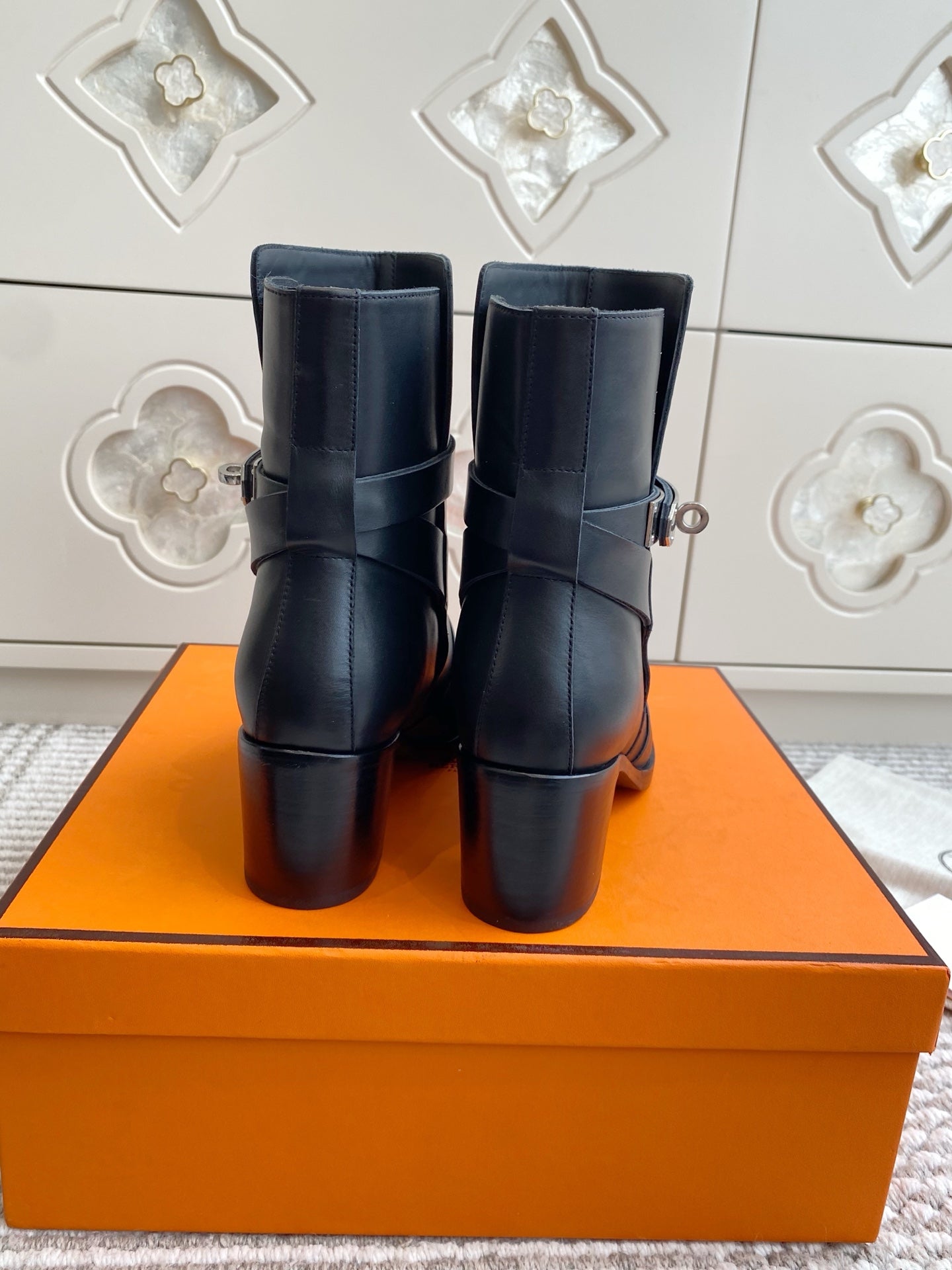 HERMES 25S FRENCHIE 50 ANKLE BOOT 50 MM IN BLACK LAMBSKIN WITH SILVER HARDWARE