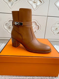 HERMES 25S FRENCHIE 50 ANKLE BOOT 50 MM IN BROWN LAMBSKIN WITH SILVER HARDWARE