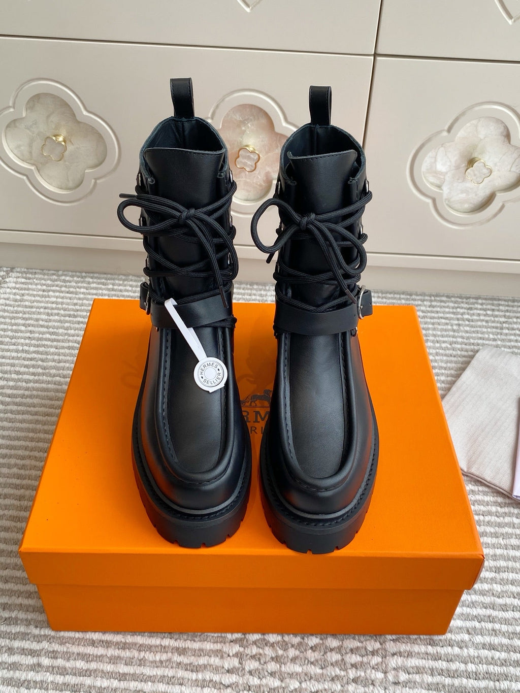 HERMES 25S ANKLE BOOTS IN BLACK LAMBSKIN
