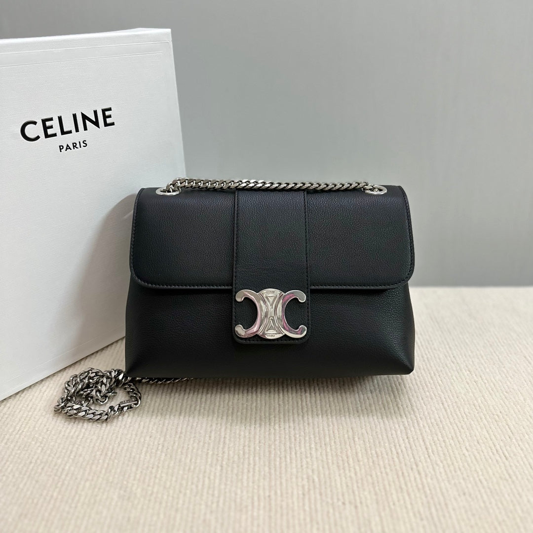 CELINE MEDIUM VICTOIRE BAG 25 IN BLACK SUPPLE CALFSKIN SILVER HARDWARE