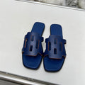 HERMES FLATFORM SANDAL NAVY CALFSKIN