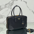 PRADA LARGE TOP HANDLE BAG 35 IN BLACK NYLON AND CALFSKIN TRIM