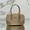 PRADA LARGE TOP HANDLE BAG 35 IN DRIED MOSS NYLON AND CALFSKIN TRIM