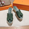 HERMES 25S HIGH WEDGE SANDALS IN DARK MOSS GREEN LAMBSKIN STYLE 32