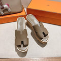 HERMES 25S HIGH WEDGE SANDALS IN MOCHA BROWN LAMBSKIN STYLE 15