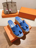 HERMES 25S HIGH WEDGE SANDALS IN COBALT BLUE LAMBSKIN STYLE 20