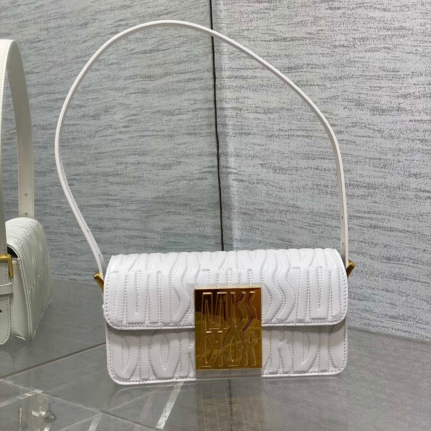 DIOR FLAP BAG 18 WHITE QUILTED ALLOVER CALFSKIN