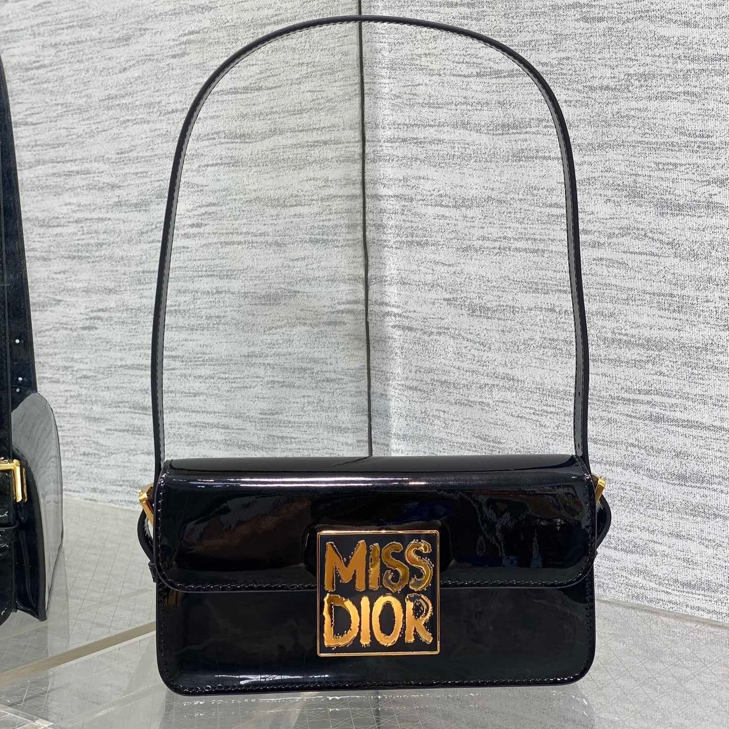 DIOR FLAP BAG 18 IN BLACK PATENT CALFSKIN