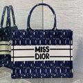 DIOR MISS MEDIUM TOTE 36 IN WHITE MIX DEEP COVE BLUE CANVAS