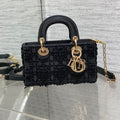 DIOR MINI LADY BAG 16 IN BLACK SATIN AND CALFSKIN WITH BEADED DESIGN