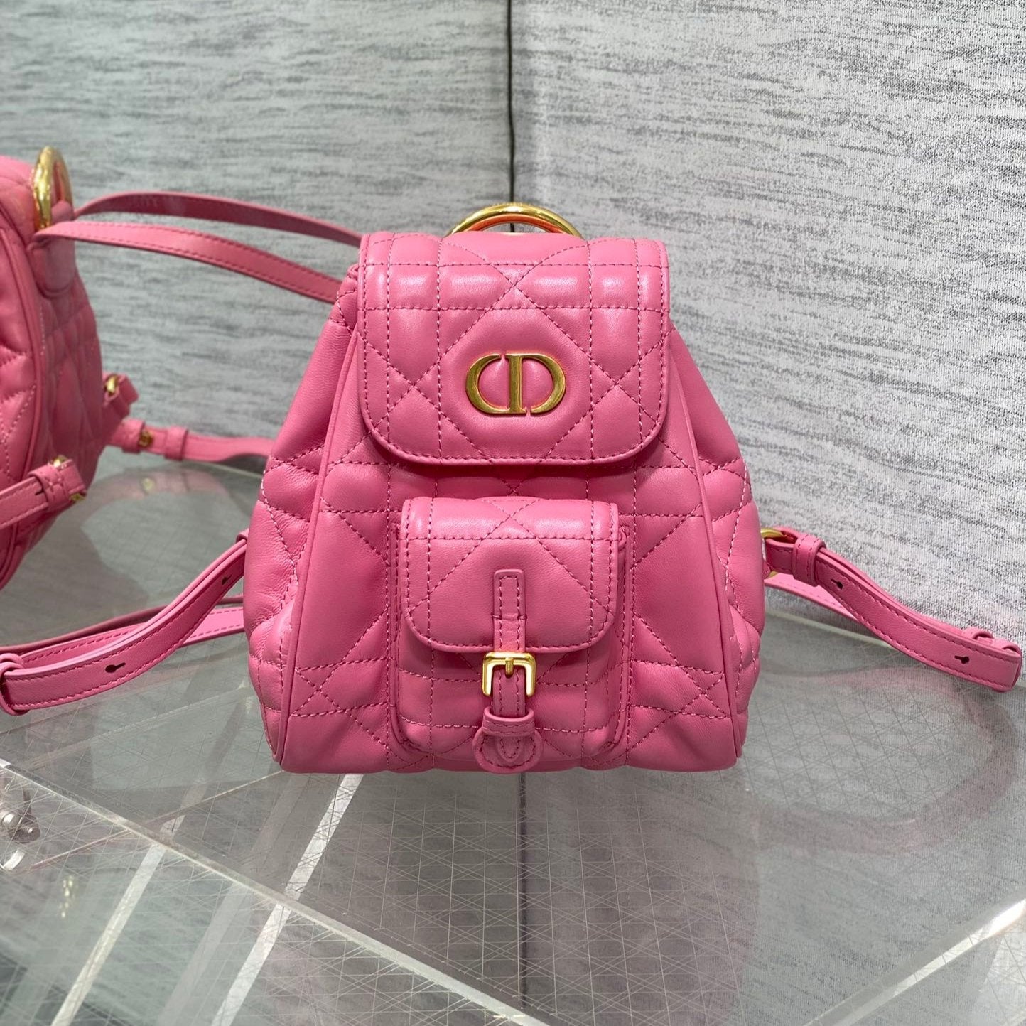 DIOR SMALL 20 CARO BACKPACK IN PUNCH PINK MACROCANNAGE LAMBSKIN